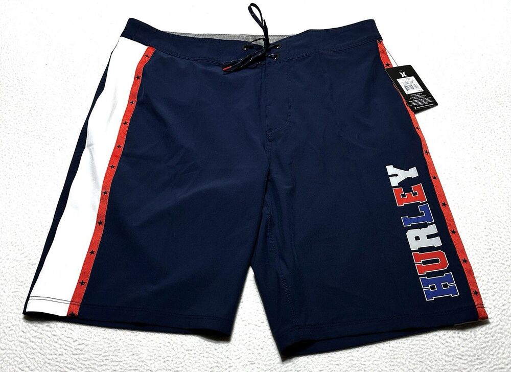 Hurley Boardshorts Size 32 Mens Red White Blue BBQ Summer School Swim Shorts NWT